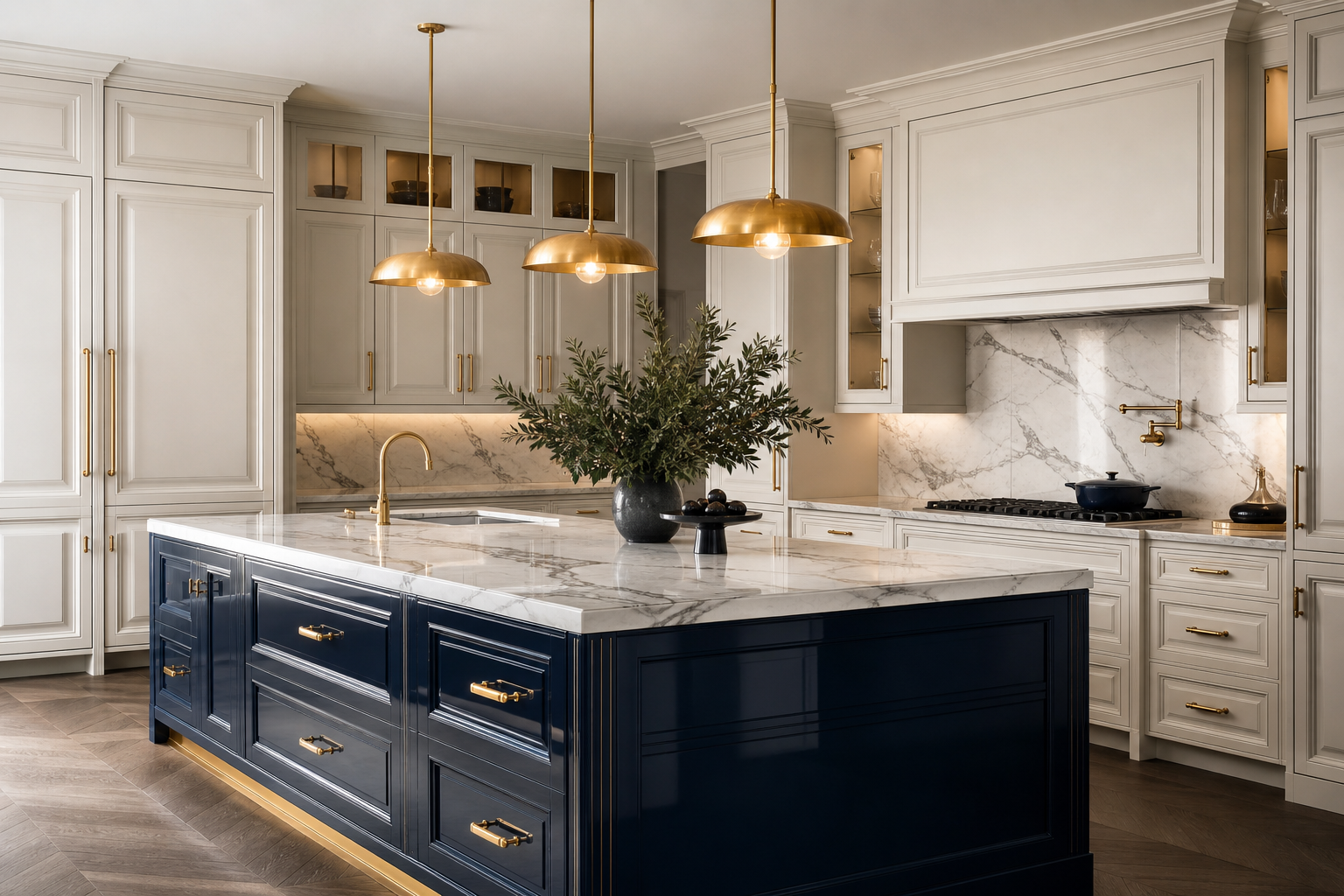 Cucina su misura navy e ottone